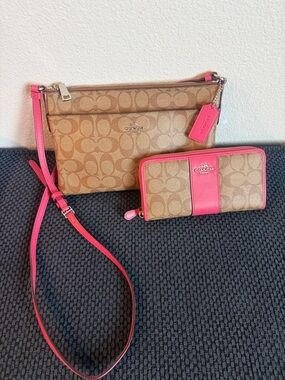 Coach Crossbody With Wallet Set of 2 with Pink Trim